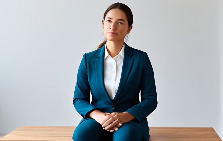 A professional woman, fully clothed in modest business attire, sits thoughtfully in a bright, minimalist studio, her hands gently resting. A soft, warm light radiates from her, symbolizing her activated internal compass and a sense of profound inner clarity. The atmosphere is serene and contemplative, highlighting self-discovery and purpose. safe for work, appropriate content, perfect anatomy, natural pose, correct proportions, well-formed hands, natural body proportions, professional photography, high quality, family-friendly.
